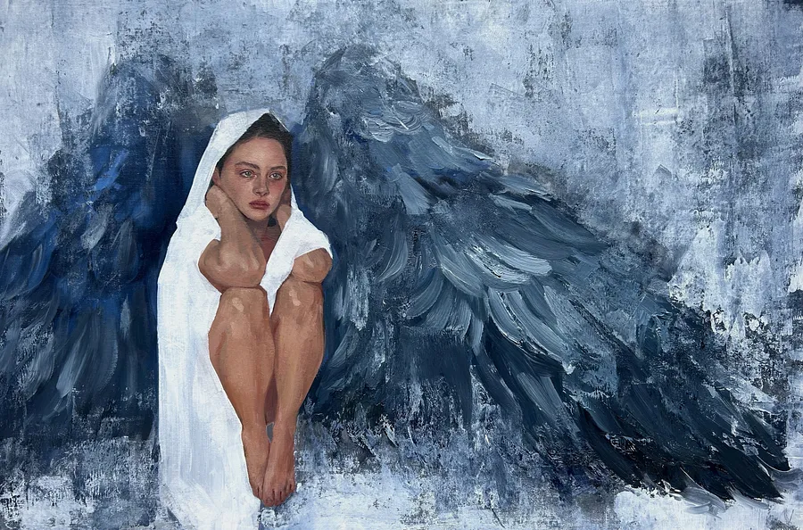 Image of Angel by Valeriia Borysiuk, size: 76 x 50,5 cm, made of Oil on Canvasboad, Painting medium, from United Kingdom